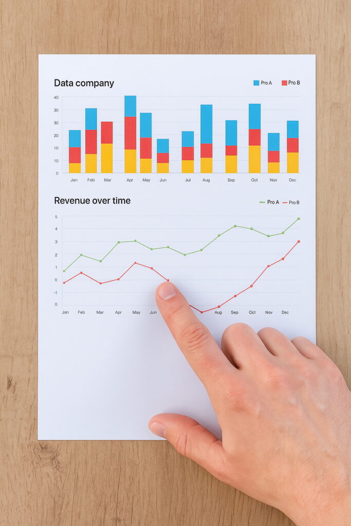 Business chart with finger pointing at results